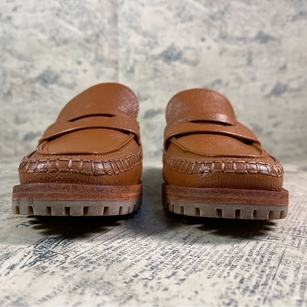 Beklina Loafer Mule Cocoa Brown Leather Penny Loafers Handmade Peru
